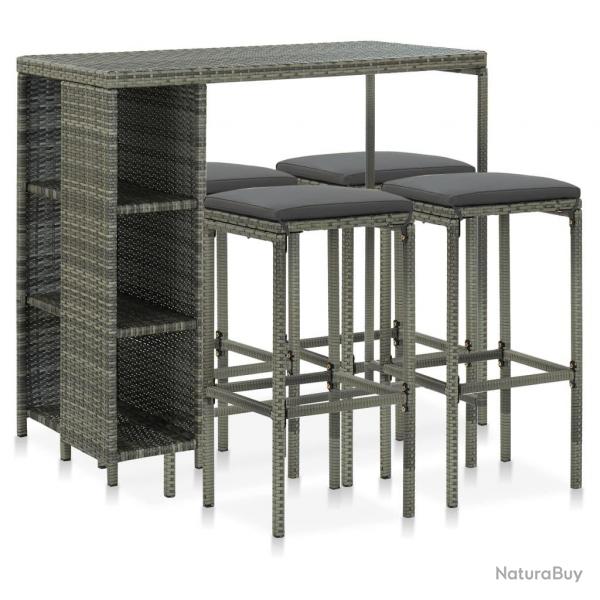 bar de jardin 5 pcs et coussins Rsine tresse Gris alsavelo
