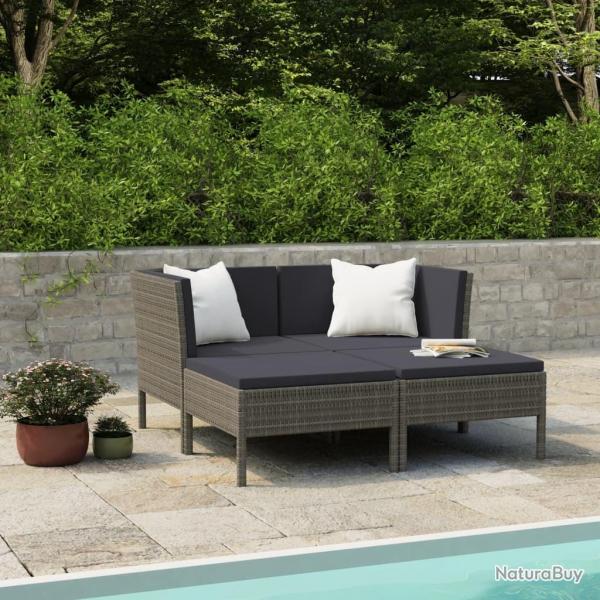 Salon de jardin 4 pcs avec coussins rsine tresse gris alsavelo