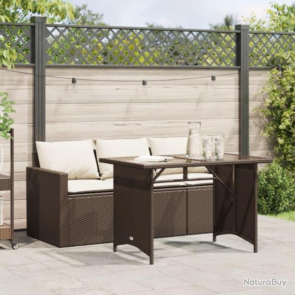 Ensemble  manger de jardin avec coussins 2 pcs marron rotin alsavelo