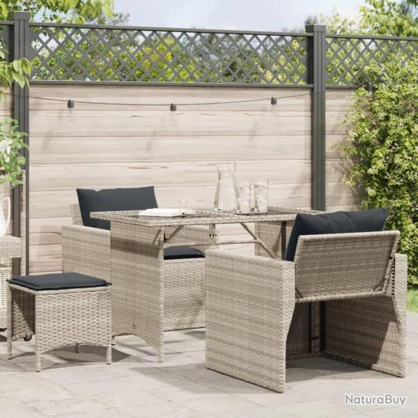Salon de jardin 4 pcs avec coussins gris clair rsine tresse alsavelo