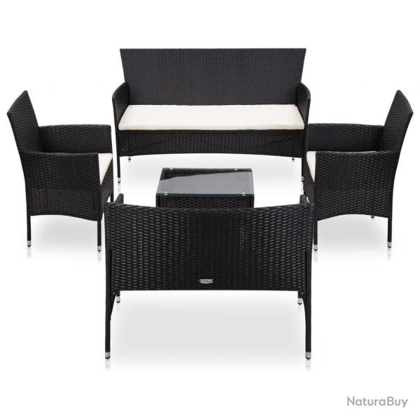 Salon de jardin 5 pcs avec coussins rsine tresse noir alsavelo