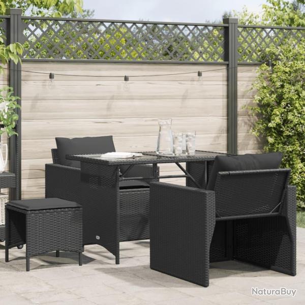 Salon de jardin 4 pcs avec coussins noir rsine tresse alsavelo