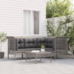 Salon de jardin 5 pcs avec coussins Gris Résine tressée alsavelo