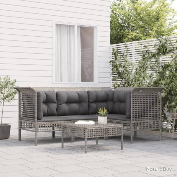 Salon de jardin 5 pcs avec coussins Gris Rsine tresse alsavelo