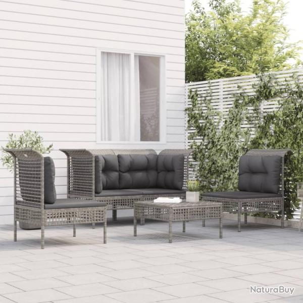 Salon de jardin 5 pcs avec coussins Gris Rsine tresse alsavelo