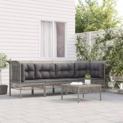 Salon de jardin 5 pcs avec coussins Gris Résine tressée alsavelo