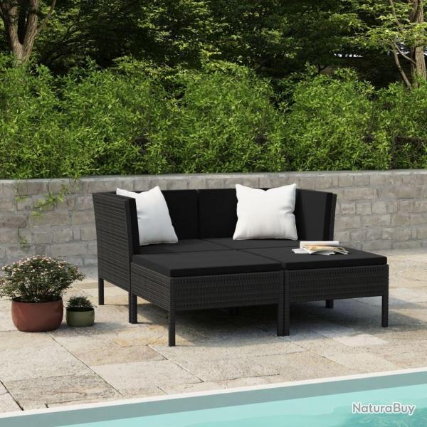 Salon de jardin 4 pcs avec coussins Rsine tresse Noir alsavelo