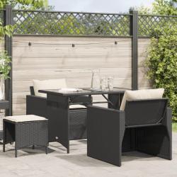 Salon de jardin 4 pcs avec coussins noir résine tressée alsavelo