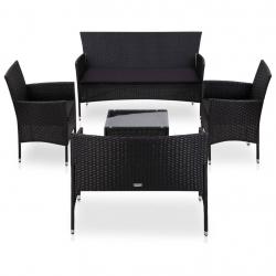 Salon de jardin 5 pcs avec coussins résine tressée noir alsavelo