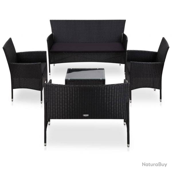Salon de jardin 5 pcs avec coussins rsine tresse noir alsavelo
