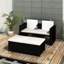 Salon de jardin 4 pcs avec coussins Résine tressée Noir alsavelo