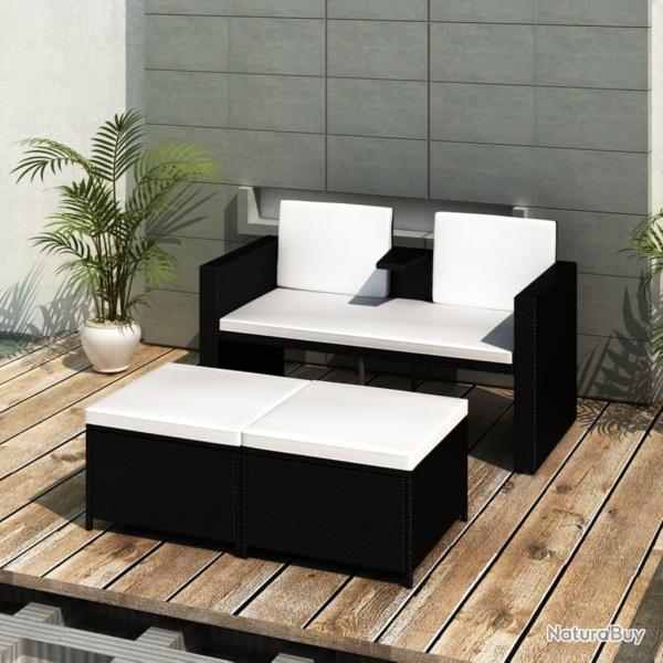 Salon de jardin 4 pcs avec coussins Rsine tresse Noir alsavelo