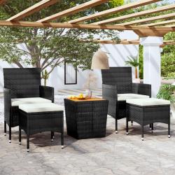 bistro de jardin 5pcs Résine tressée et acacia Noir alsavelo