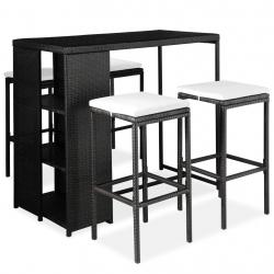 bar de jardin 5 pcs et coussins Résine tressée Noir alsavelo