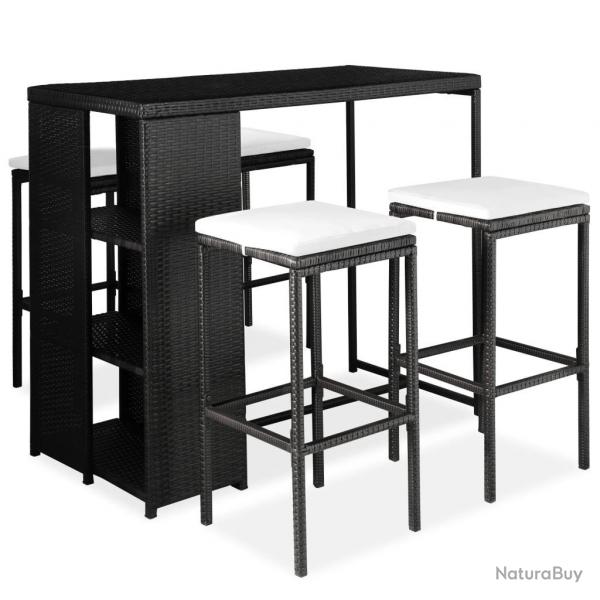 bar de jardin 5 pcs et coussins Rsine tresse Noir alsavelo