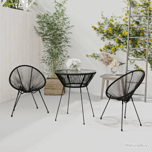 Ensemble  dner d'extrieur 3 pcs Rotin PVC Noir alsavelo