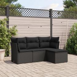 Salon de jardin 4 pcs avec coussins noir résine tressée alsavelo