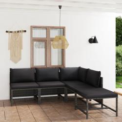 Salon de jardin 5 pcs avec coussins Résine tressée Gris alsavelo