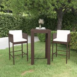 Meubles de bar de jardin 3pcs et coussins Résine tressée Marron alsavelo