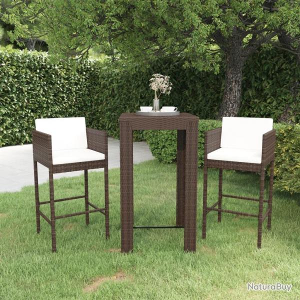 Meubles de bar de jardin 3pcs et coussins Rsine tresse Marron alsavelo