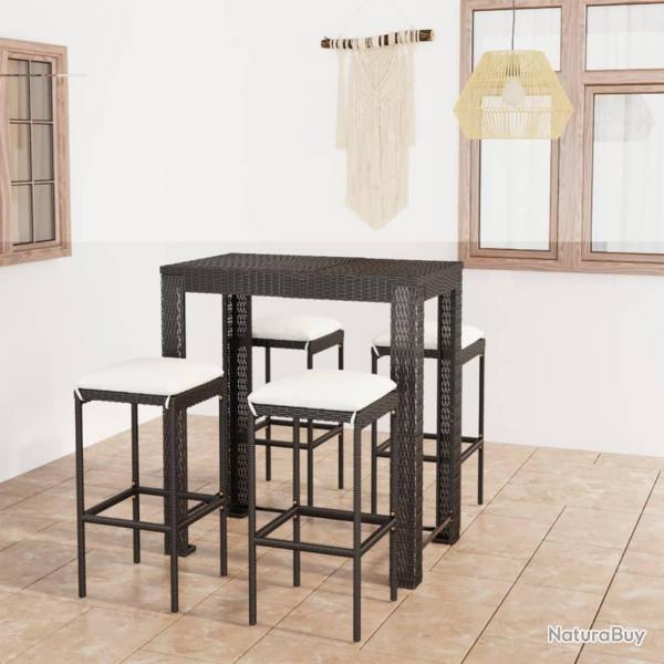bar de jardin 5 pcs et coussins Rsine tresse Noir alsavelo
