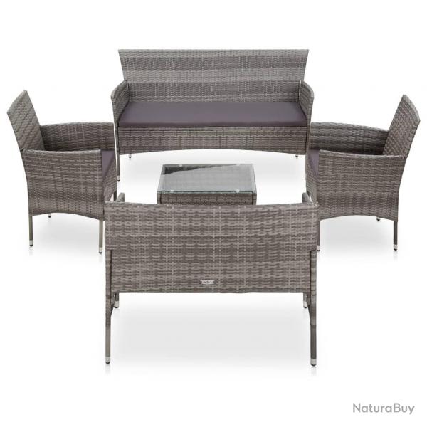 Salon de jardin 5 pcs avec coussins rsine tresse gris alsavelo