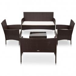 Salon de jardin 5 pcs avec coussins Résine tressée Marron alsavelo