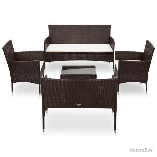 Salon de jardin 5 pcs avec coussins Rsine tresse Marron alsavelo
