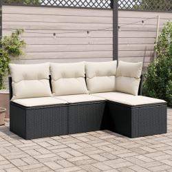 Salon de jardin 4 pcs avec coussins noir résine tressée alsavelo