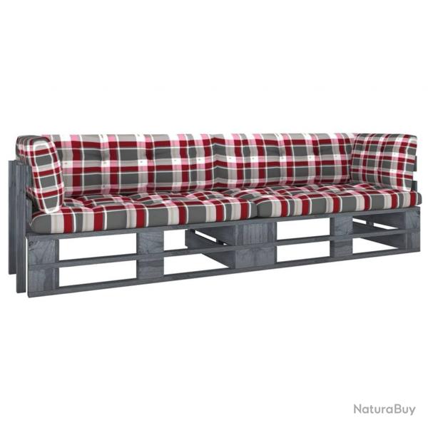 Canap palette 2 places avec coussins Pin imprgn de gris alsavelo