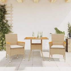 Ensemble à manger de jardin et coussins 3pcs beige rotin acacia alsavelo
