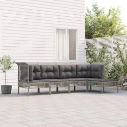 Salon de jardin 5 pcs avec coussins Gris Résine tressée alsavelo