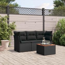 Salon de jardin 4 pcs avec coussins noir résine tressée alsavelo