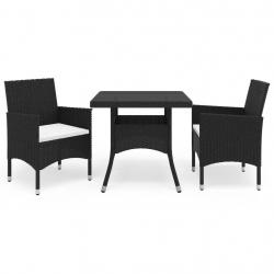 Ensemble à manger de jardin 3 pcs Noir Résine tressée et verre alsavelo