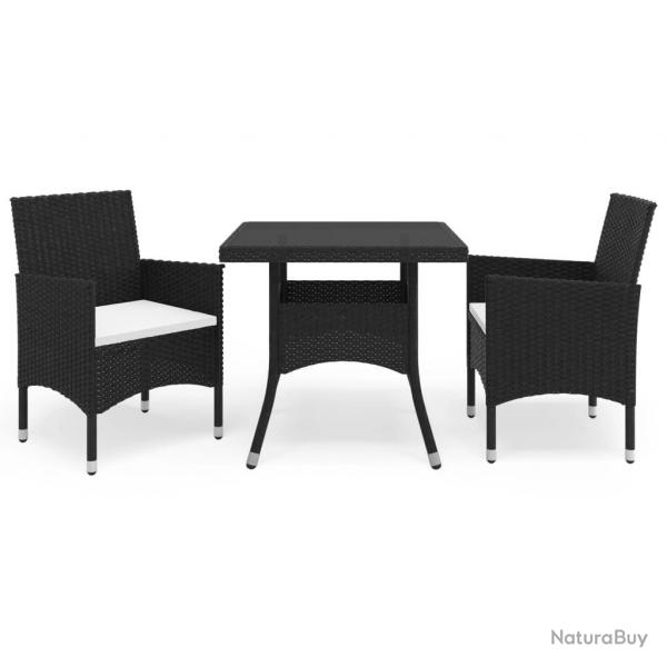Ensemble  manger de jardin 3 pcs Noir Rsine tresse et verre alsavelo