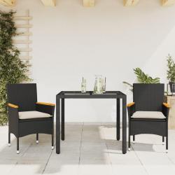 Ensemble à manger de jardin et coussins 3 pcs noir rotin verre alsavelo
