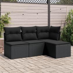 Salon de jardin 4 pcs avec coussins noir résine tressée alsavelo