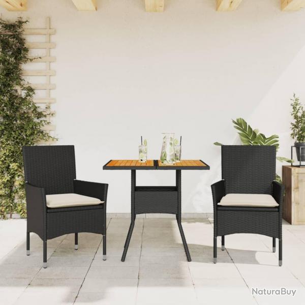Ensemble  manger de jardin et coussins 3 pcs noir rotin acacia alsavelo