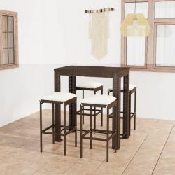 Meuble de bar de jardin 5 pcs et coussins Résine tressée Marron alsavelo