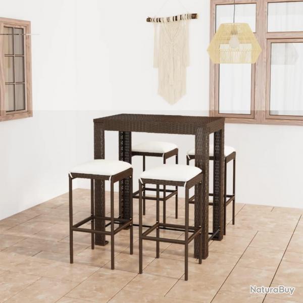 Meuble de bar de jardin 5 pcs et coussins Rsine tresse Marron alsavelo