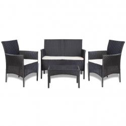 Salon de jardin 4 pcs avec coussins Résine tressée Noir alsavelo