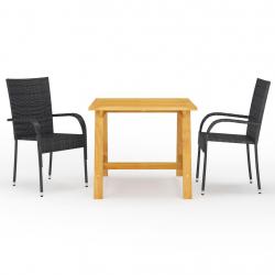 Ensemble à manger de jardin 3 pcs Noir alsavelo