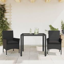 Ensemble à manger de jardin et coussins 3 pcs noir rotin verre alsavelo