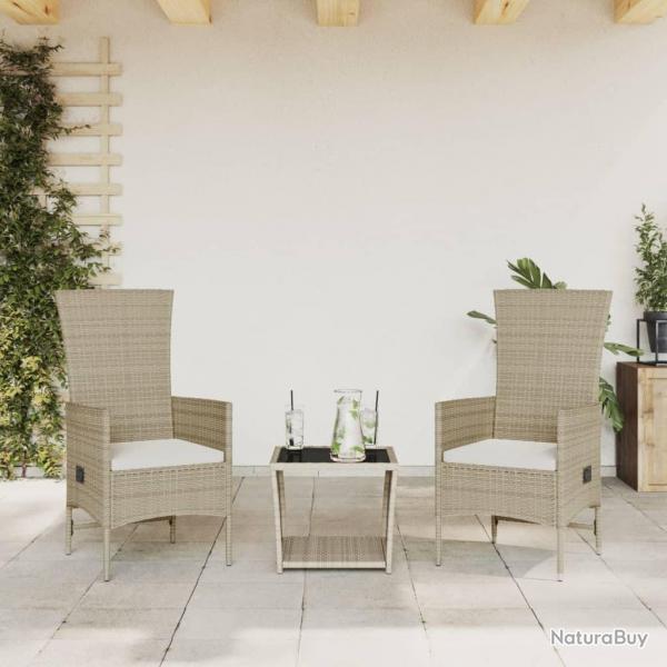 Ensemble  manger de jardin et coussins 3 pcs Beige poly rotin alsavelo