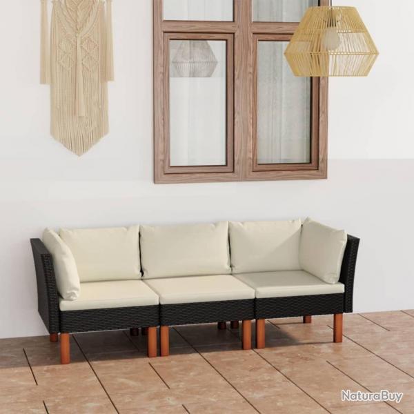 Canap de jardin  3 places avec coussins Noir Rsine tresse alsavelo