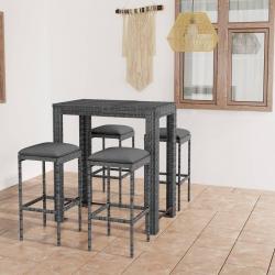 bar de jardin 5 pcs et coussins Résine tressée Gris alsavelo