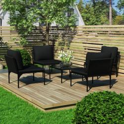 Salon de jardin 5 pcs avec coussins Noir PVC alsavelo