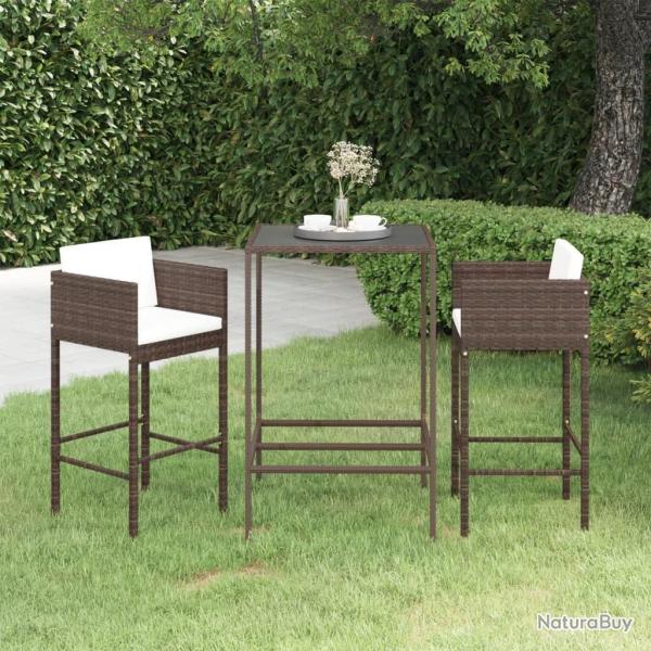 Meubles de bar de jardin 3pcs et coussins Rsine tresse Marron alsavelo