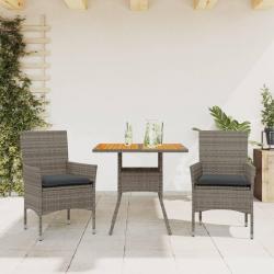Ensemble à manger de jardin et coussins 3 pcs gris rotin acacia alsavelo
