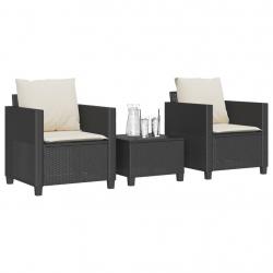 bistro 3 pcs avec coussins noir résine tressée alsavelo